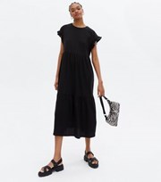 New Look Tall Black Frill Sleeve Tiered Midi Smock Dress